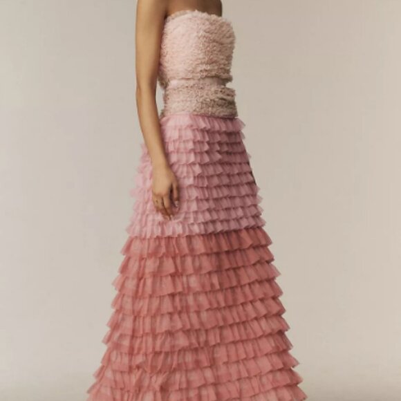 BHLDN Dresses & Skirts - BHLDN Juliet Strapless Tulle Ruffle Midi Dress